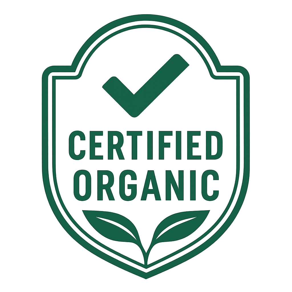 Official organic certification badge and quality assurance seal